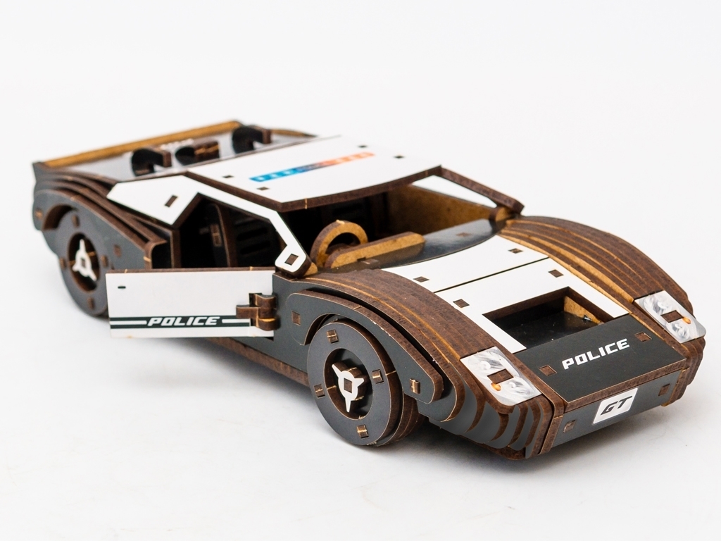Дерев'яний 3D конструктор поліція Fast Car GT, 164 деталі, PuzzleOk Puz-26916