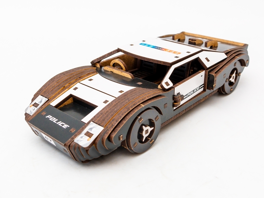 Дерев'яний 3D конструктор поліція Fast Car GT, 164 деталі, PuzzleOk Puz-26916