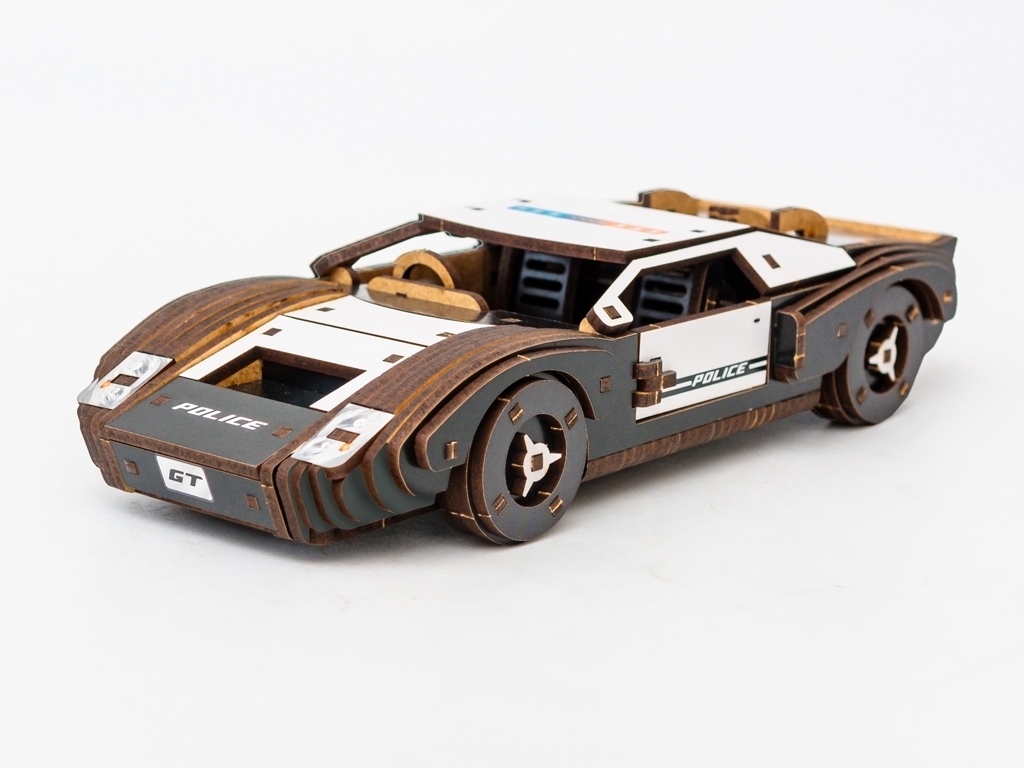 Дерев'яний 3D конструктор поліція Fast Car GT, 164 деталі, PuzzleOk Puz-26916