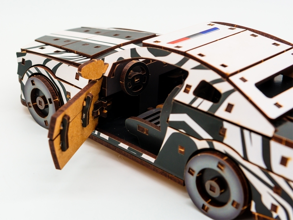 Дерев'яний 3D конструктор білий Поліція Muscle Car, 162 деталі, PuzzleOk Puz-00639