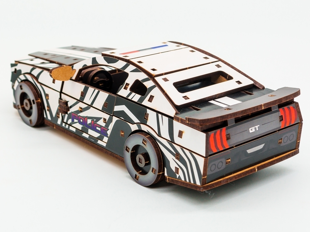 Дерев'яний 3D конструктор білий Поліція Muscle Car, 162 деталі, PuzzleOk Puz-00639