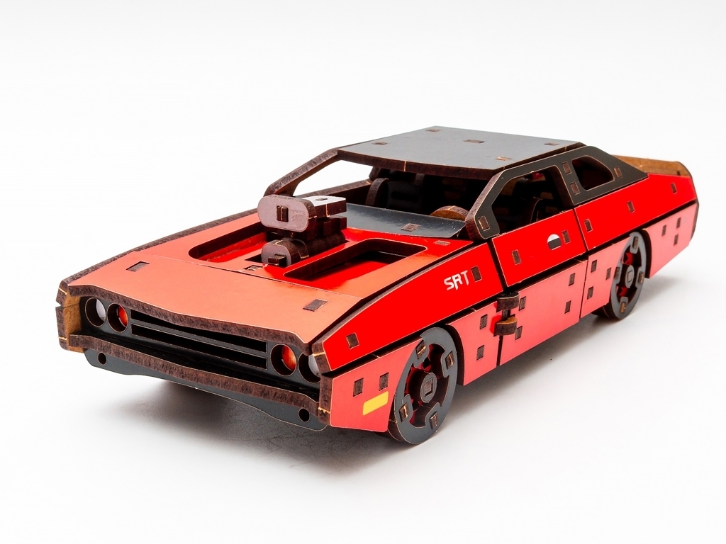 Дерев'яний 3D конструктор червоний Fast Furous, 125 деталей, PuzzleOk Puz-62520