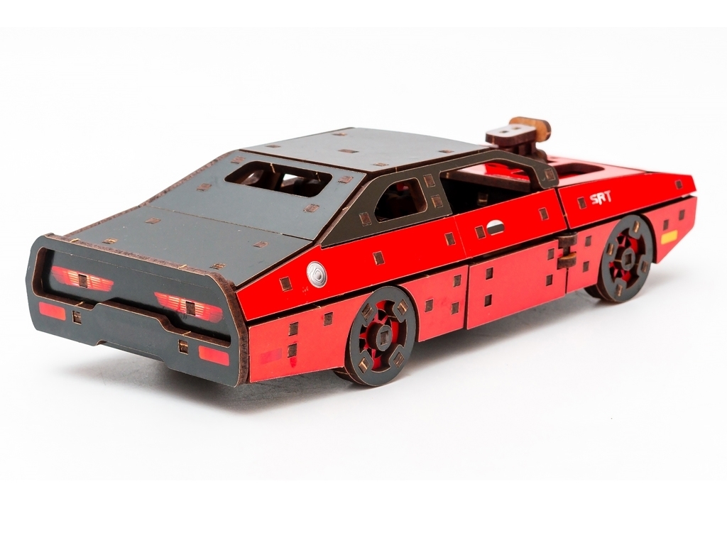 Дерев'яний 3D конструктор червоний Fast Furous, 125 деталей, PuzzleOk Puz-62520