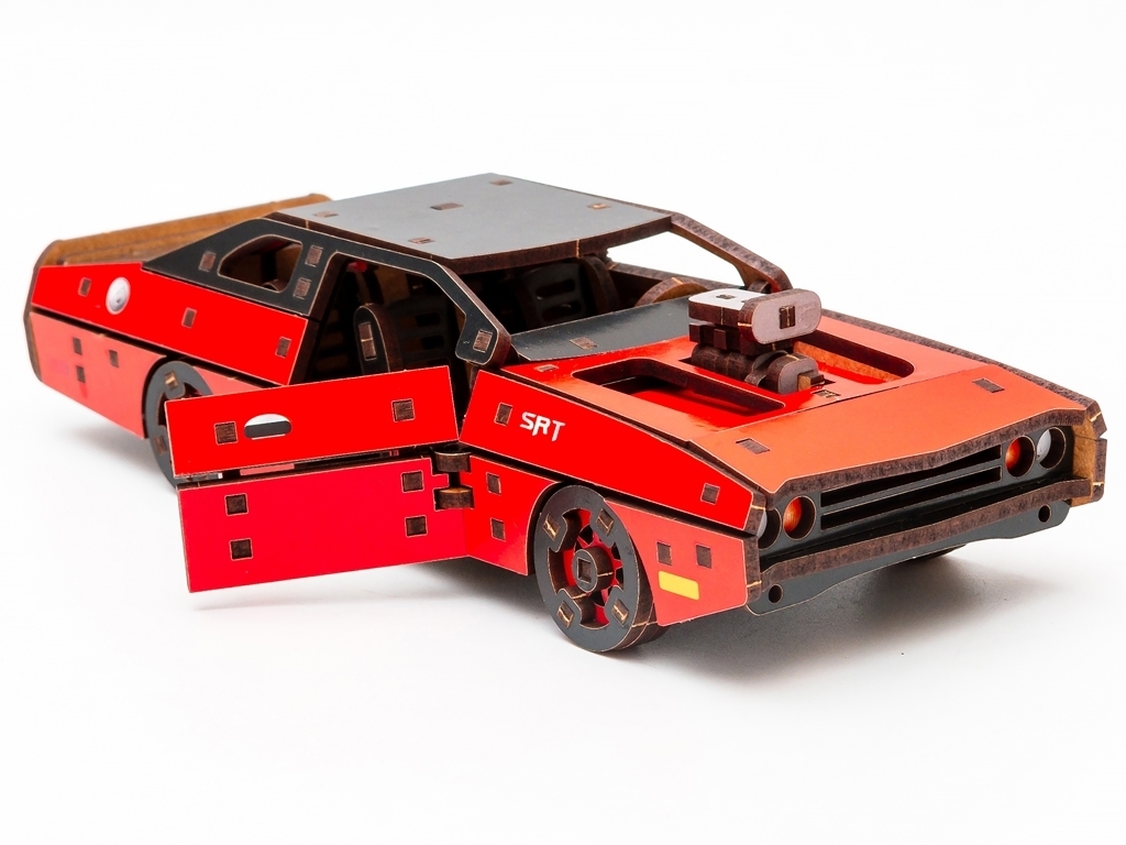 Дерев'яний 3D конструктор червоний Fast Furous, 125 деталей, PuzzleOk Puz-62520