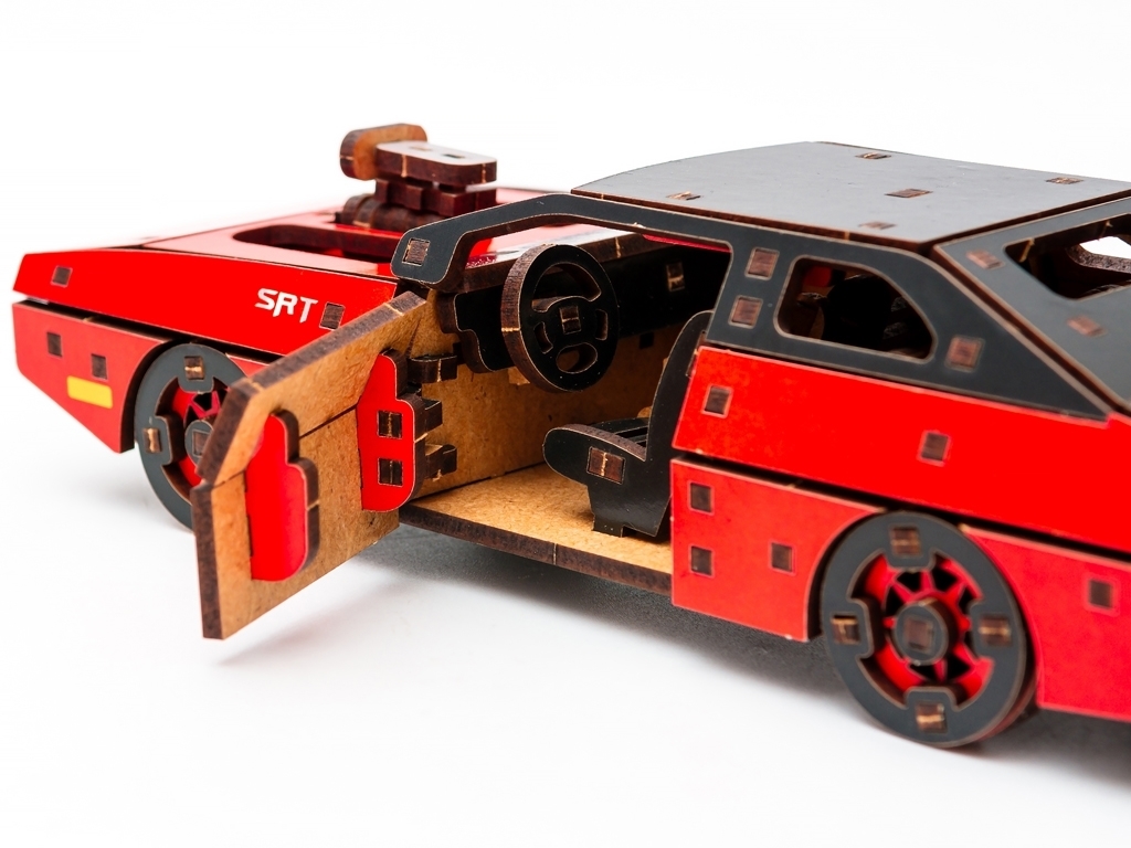 Дерев'яний 3D конструктор червоний Fast Furous, 125 деталей, PuzzleOk Puz-62520