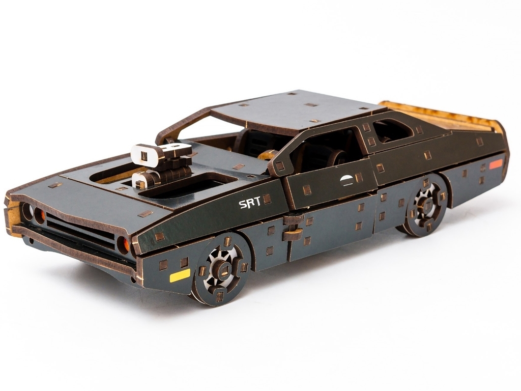 Деревянный 3D конструктор черный Fast Furous, 125 деталей, PuzzleOk Puz-62519