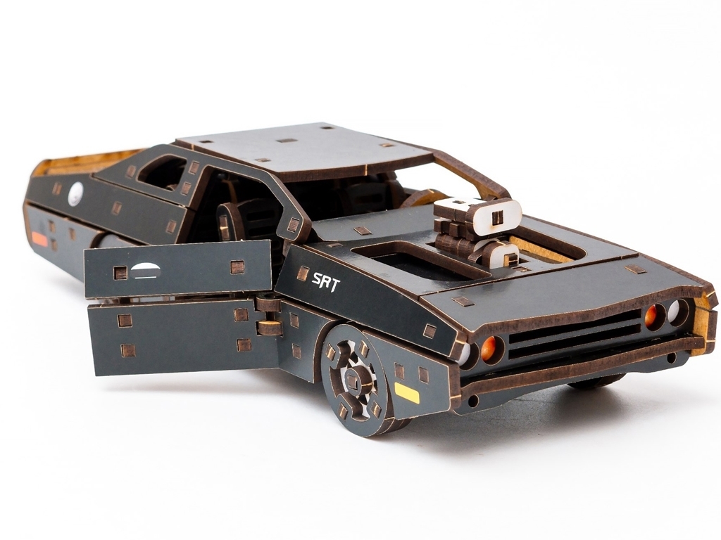 Деревянный 3D конструктор черный Fast Furous, 125 деталей, PuzzleOk Puz-62519