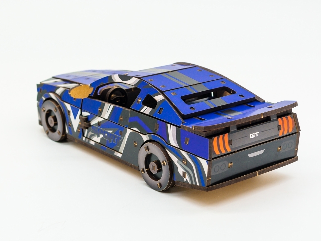 Дерев'яний 3D конструктор синій Muscle Car, 162 деталі