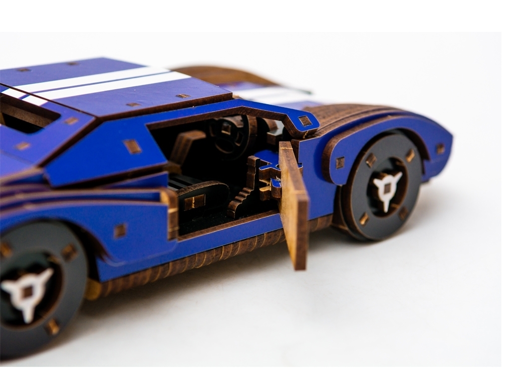 Дерев'яний 3D конструктор синій Fast Car GT, 164 деталі, PuzzleOk Puz-26915