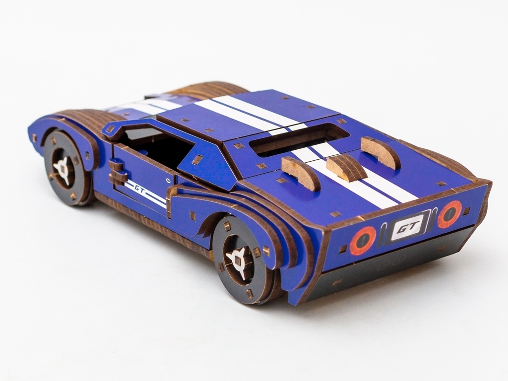 Дерев'яний 3D конструктор синій Fast Car GT, 164 деталі, PuzzleOk Puz-26915
