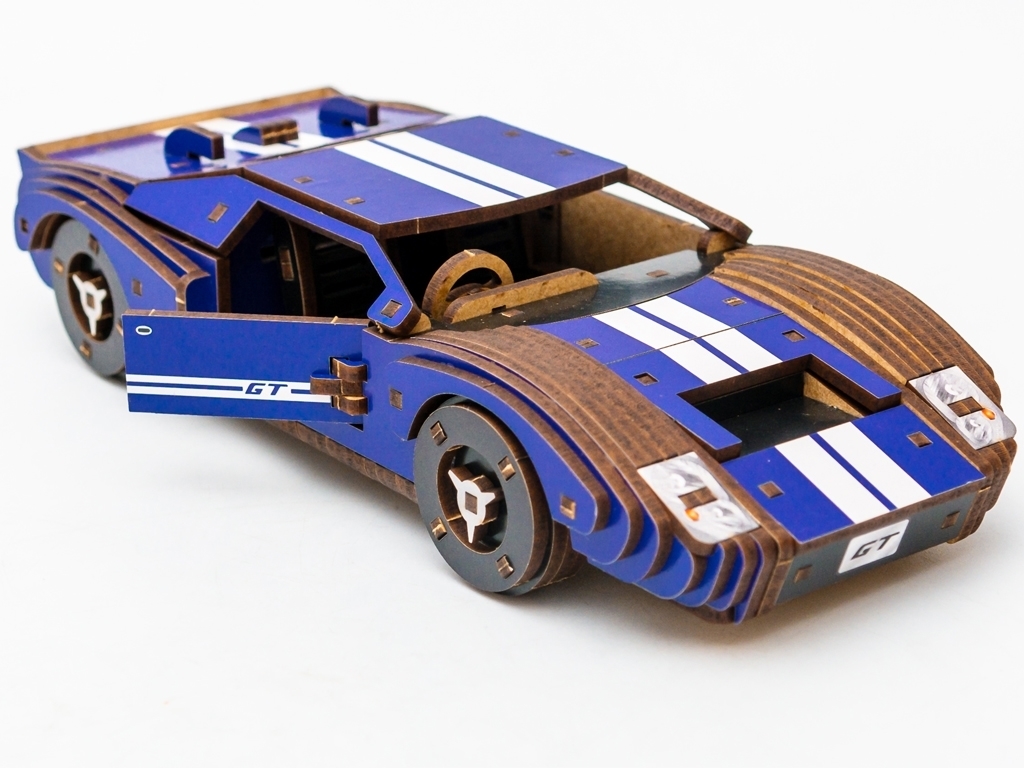 Дерев'яний 3D конструктор синій Fast Car GT, 164 деталі, PuzzleOk Puz-26915