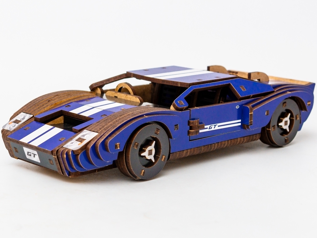 Дерев'яний 3D конструктор синій Fast Car GT, 164 деталі, PuzzleOk Puz-26915