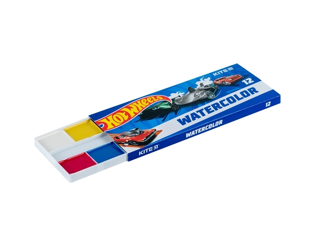 Краски акварельные в картонной упаковке Hot Wheels 12 цветов, Kite