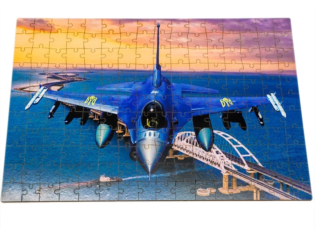 Фігурний дерев'яний пазл F16 Fighting Falcon Синій A3 в картонній упаковці