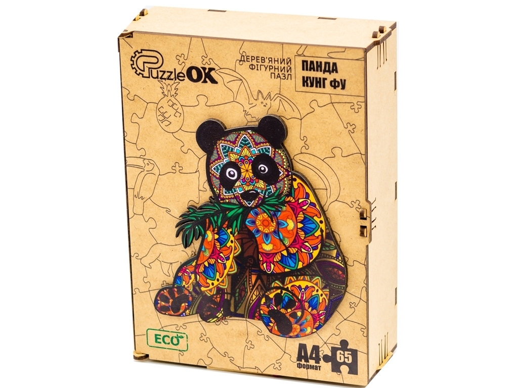 Фигурный деревянный пазл Панда A4, в деревянной упаковке, PuzzleOk