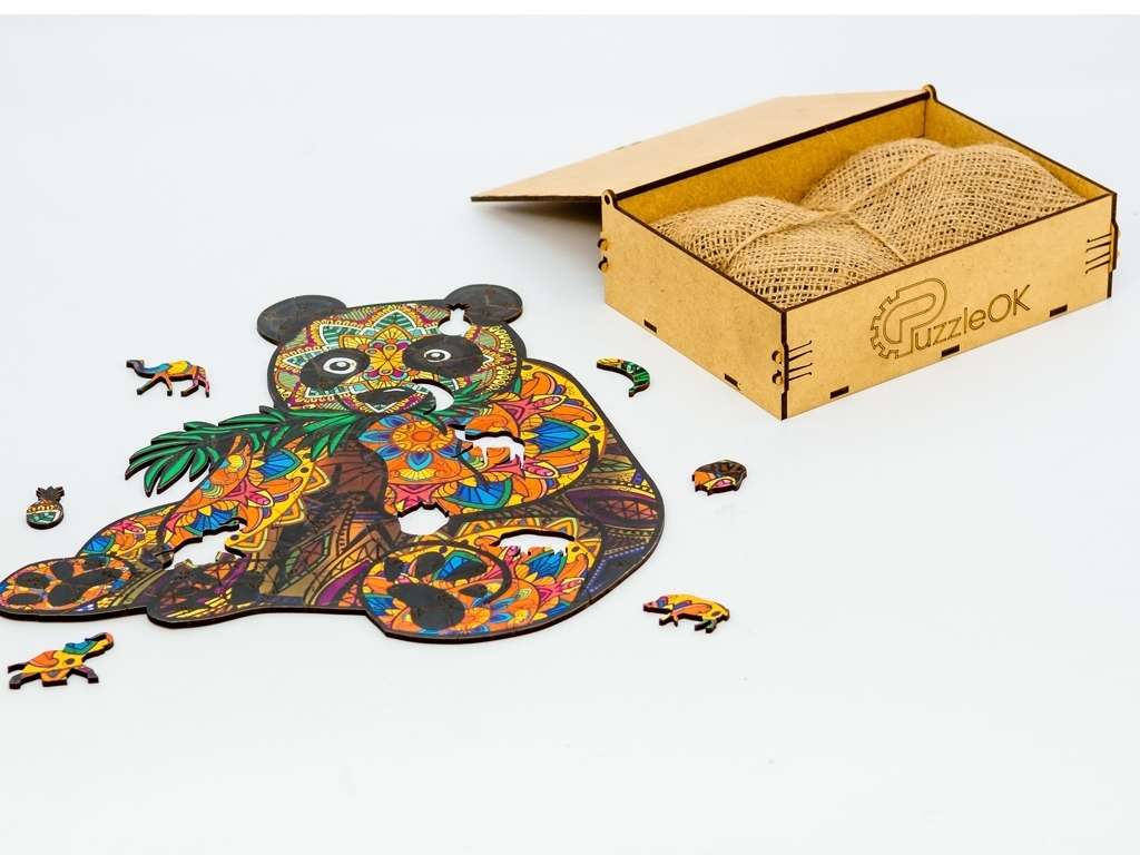 Фигурный деревянный пазл Панда A4, в деревянной упаковке, PuzzleOk