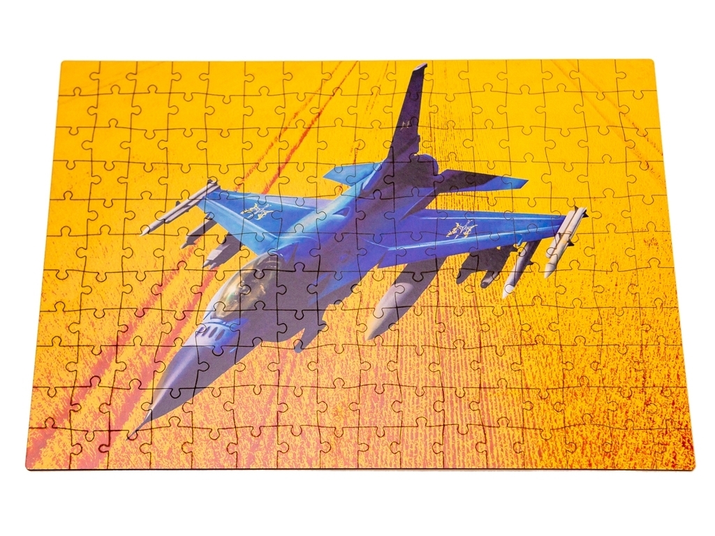 Фігурний дерев'яний пазл F16 Fighting Falcon A3 в картонній упаковці