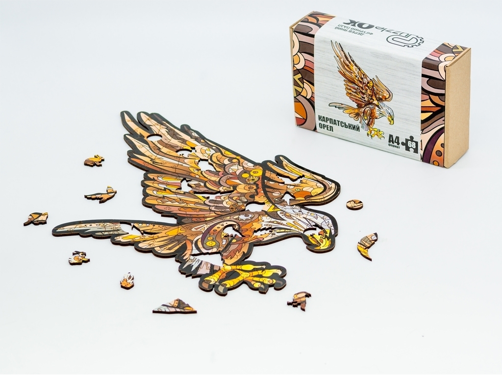 Фигурный деревянный пазл Карпатский Орел A4, в картонной упаковке, PuzzleOk