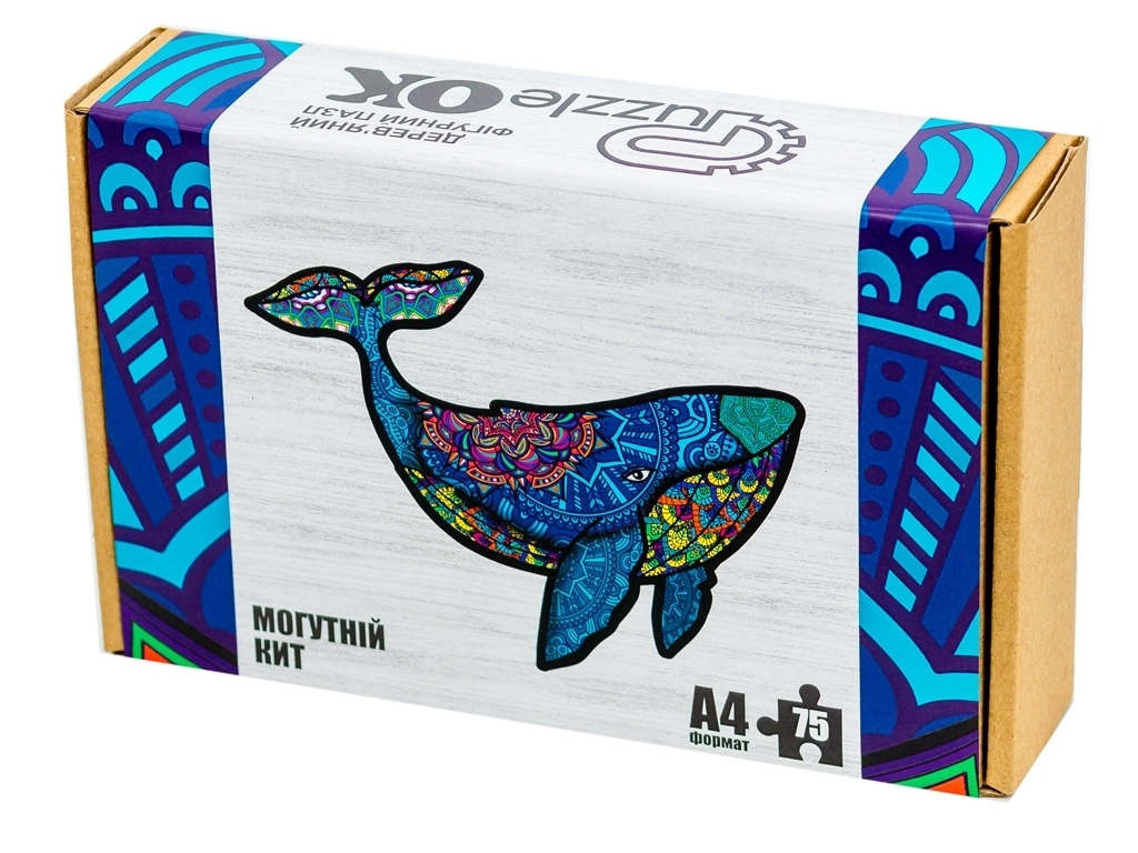 Фигурный деревянный пазл Могучий Кит A4, в картонной упаковке, PuzzleOK