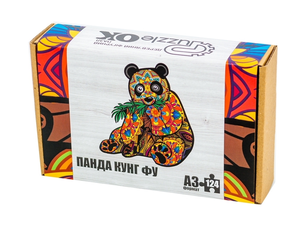 Фигурный деревянный пазл Панда Кунг Фу A3, в картонной упаковке, PuzzleOk