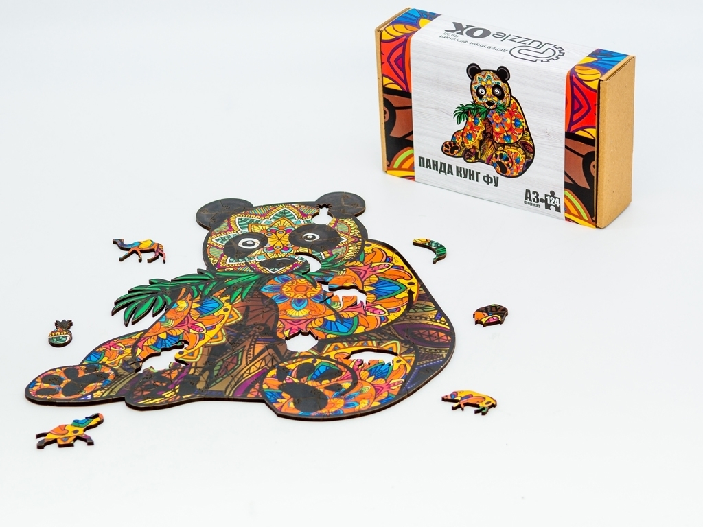 Фигурный деревянный пазл Панда Кунг Фу A3, в картонной упаковке, PuzzleOk
