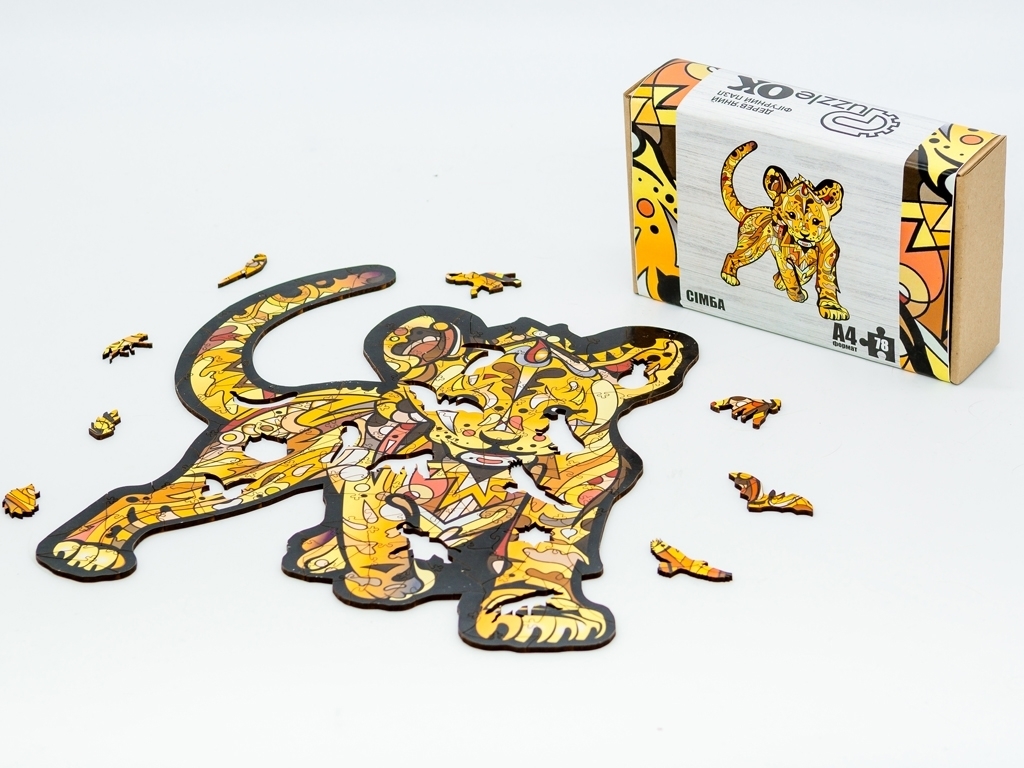 Фигурный деревянный пазл Симба A4, в картонной упаковке, PuzzeOk