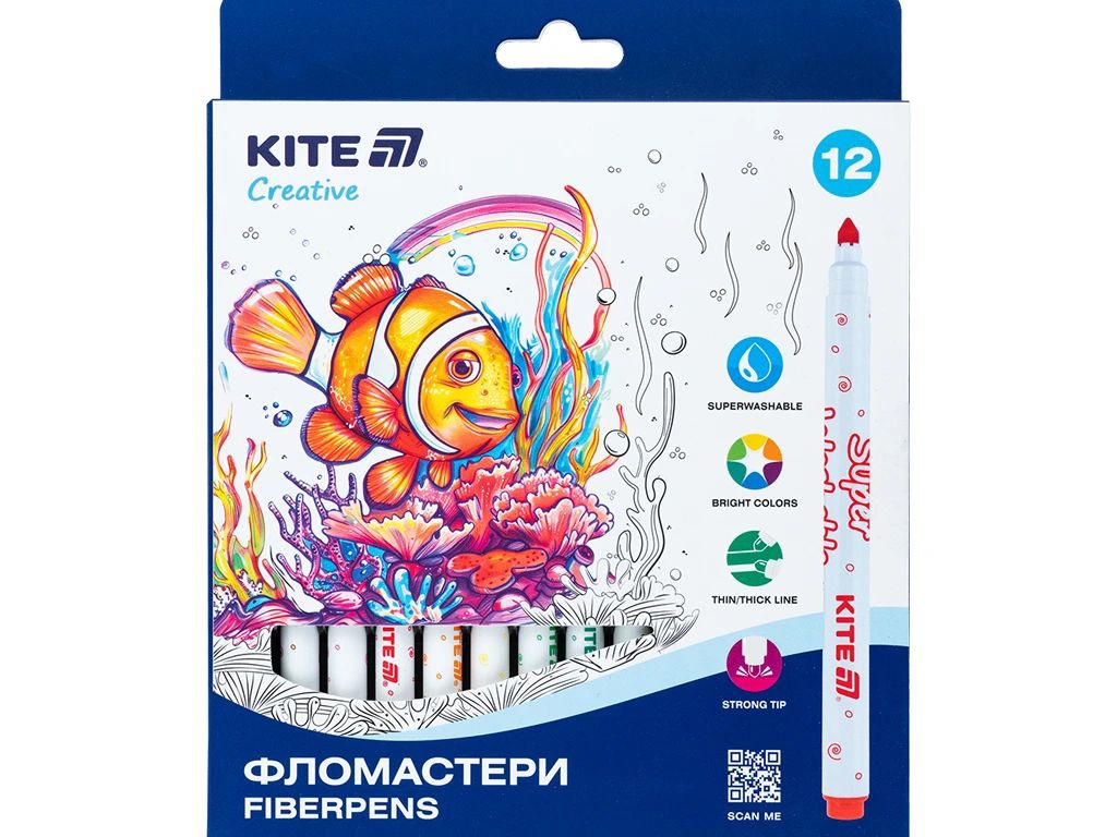Фломастери Creative Superwashable 12 кольорів, Kite