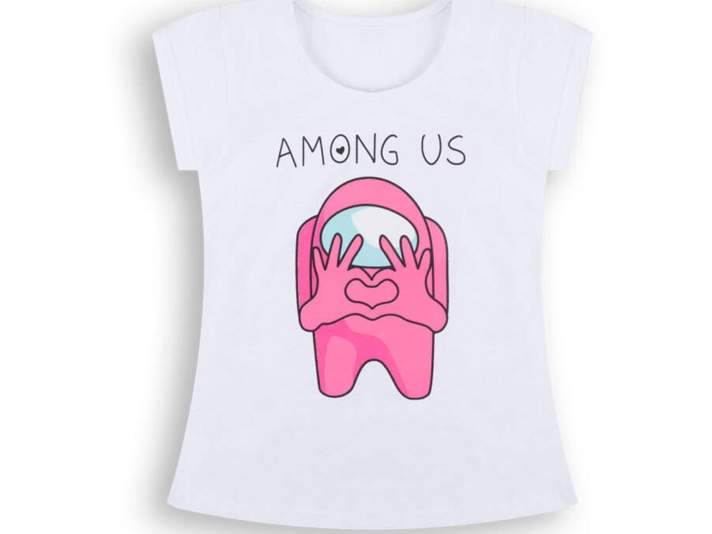 Футболка детская для девочки AMONG US с коротким рукавом. Рост 140 белый. Mareks 70005 НН