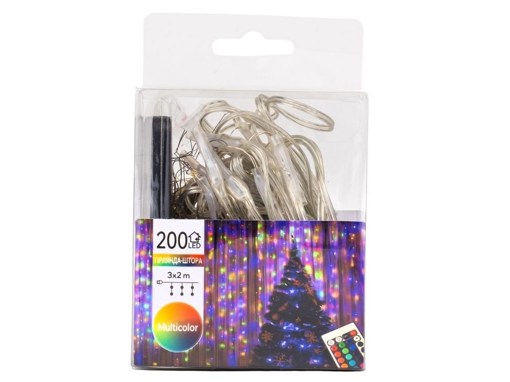Гірлянда-штора 200LED різнокольорова від USB 3х2м, 9133-021