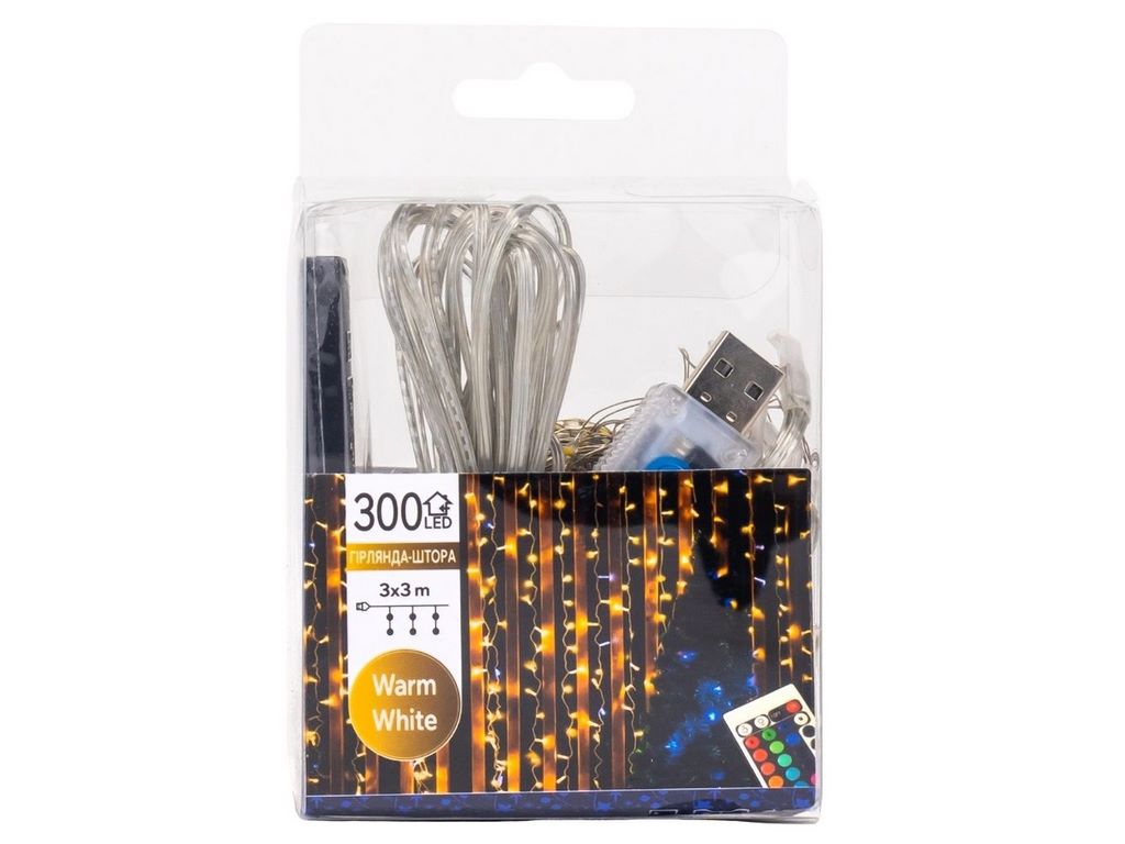Гірлянда-штора 300LED жовта від USB 3х3м, 9133-025