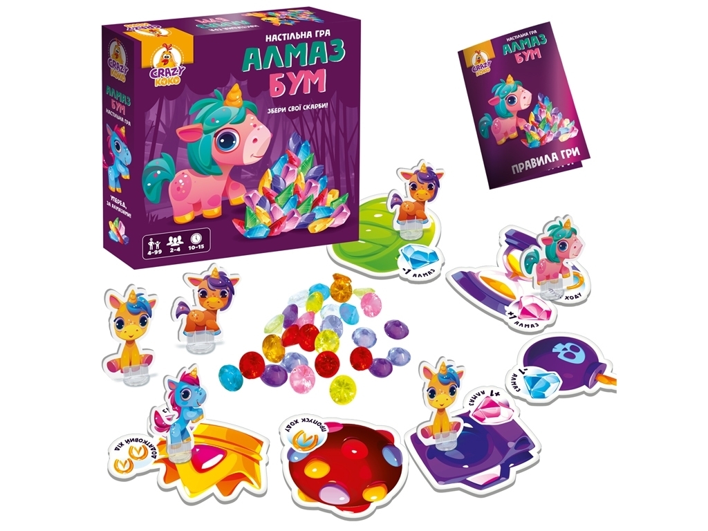 Настільна гра "Алмаз Бум Єдиноріжки", маршрутна, 4+, Vladi Toy