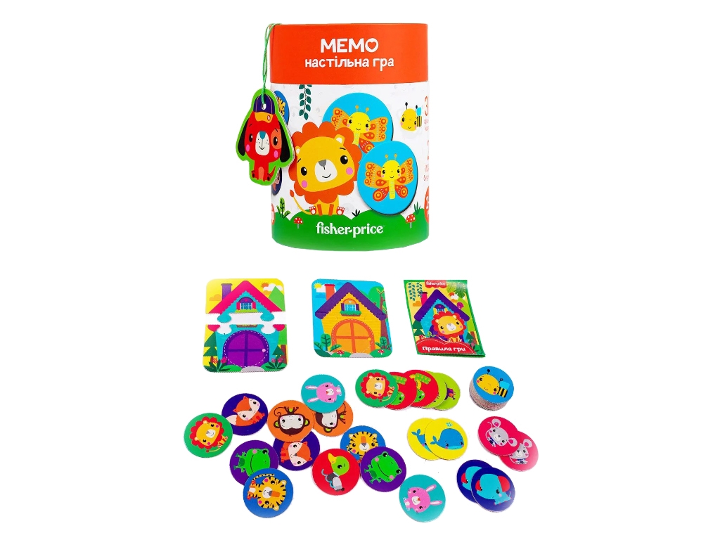 Гра настільна мемо в тубусі Fisher-Price, 36 шт, пошук пар, Vladi Toys