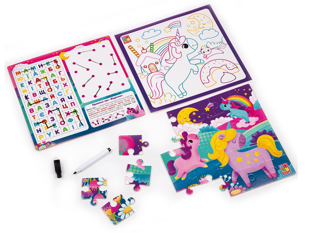 Игра настольная "Набор 4 в 1 Единороги", украинский, 3+, Vladi Toys
