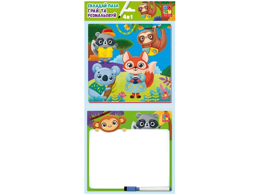 Игра настольная "Набор 4 в 1 Зверюшки", украинском, 3+, Vladi Toys