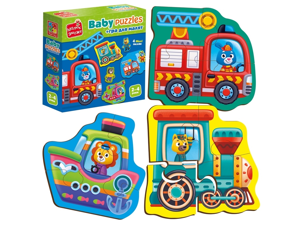 Игра развивающая пазлы картонные с игрой,Транспорт, Животные, Vladi Toys