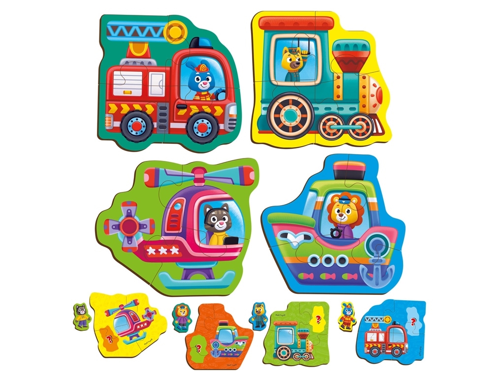 Игра развивающая пазлы картонные с игрой,Транспорт, Животные, Vladi Toys