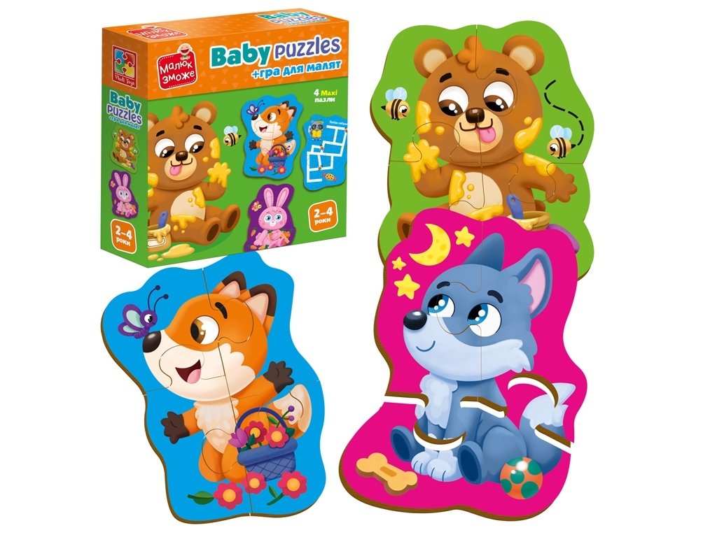 Гра розвиваючі картонні пазли з грою, Лісові звірі, Vladi Toys