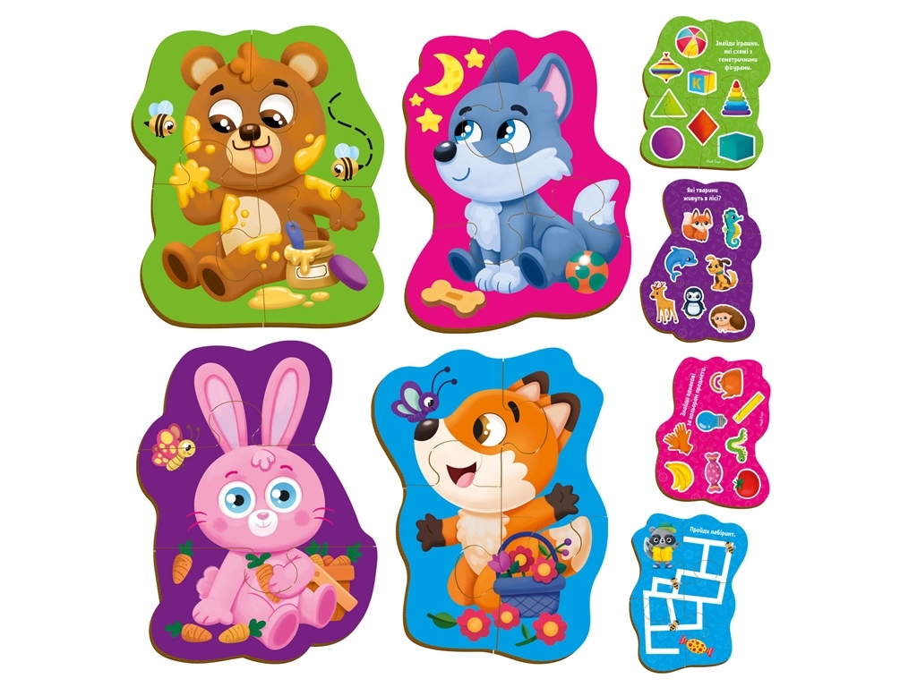 Гра розвиваючі картонні пазли з грою, Лісові звірі, Vladi Toys