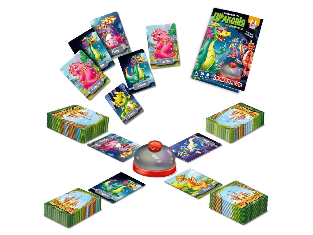 Гра настільна з дзвінком Драконія, 100 карток, пошук збігів, Vladi Toys