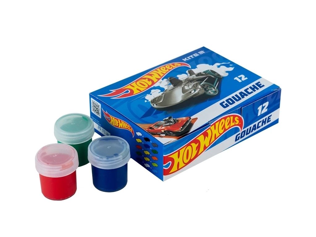 Гуашь Hot Wheels 12 цветов, 20 мл, Kite