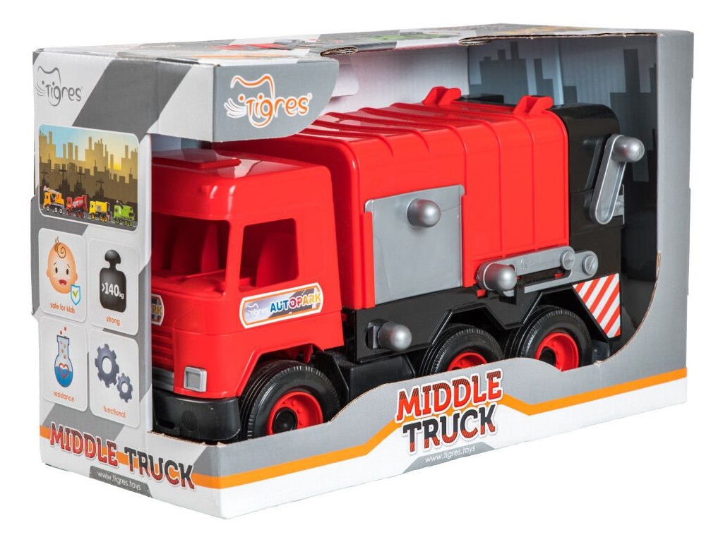Авто Middle truck сміттєвоз червоний в коробці. Tigres 39488