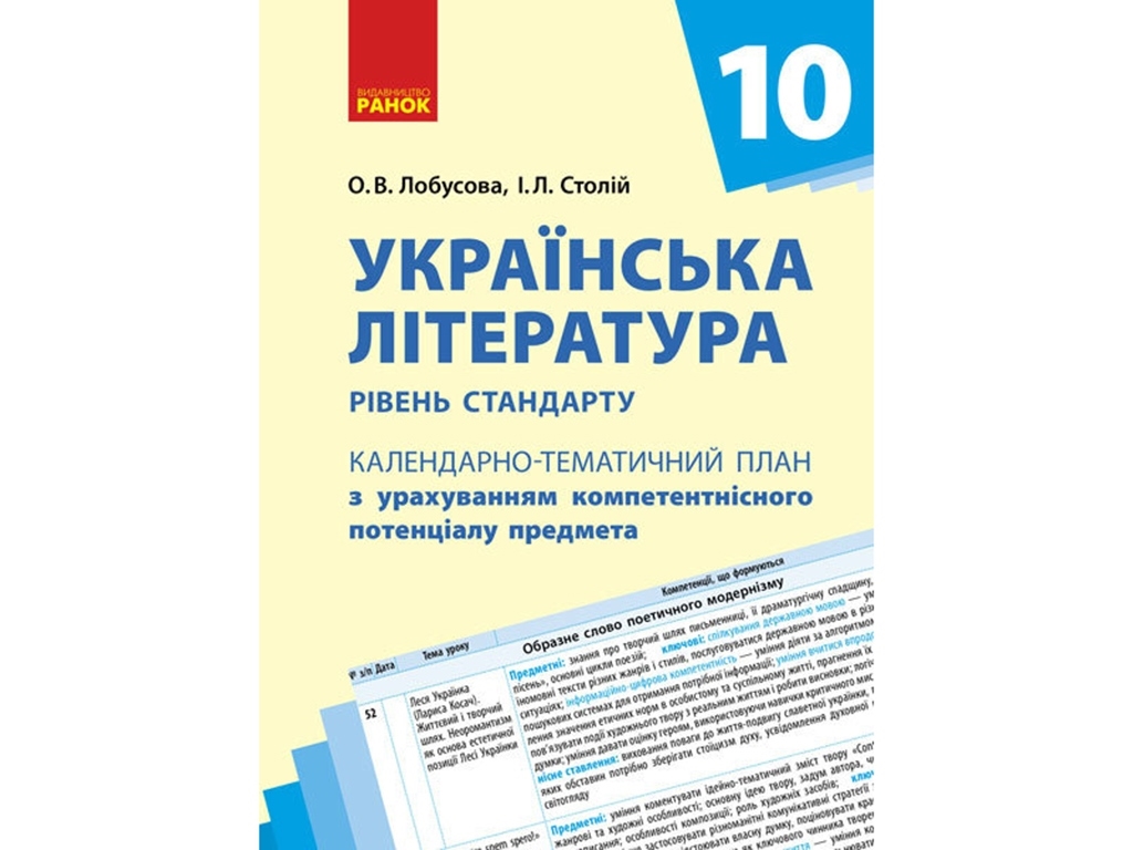 Календарно-тематичне планування “Українська література”, 10 клас, О. В. Лобусова, І. Л. Столій