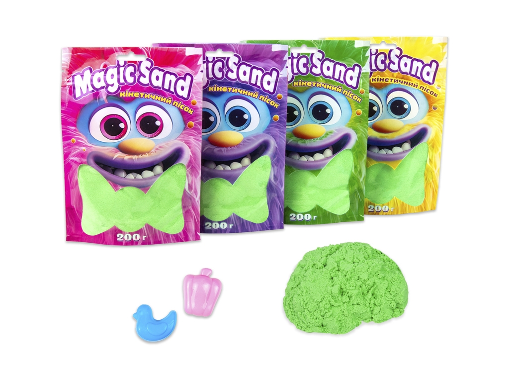 Кинетический песок Magic Sand зеленый в пакете, 200 г, для лепки, Strateg