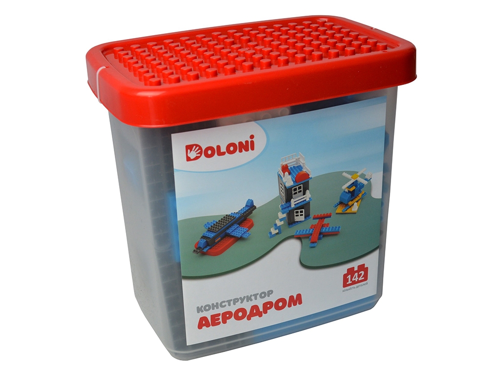 Конструктор блочный Аэродром, 142 детали, в пластиковом контейнере, Doloni Toys