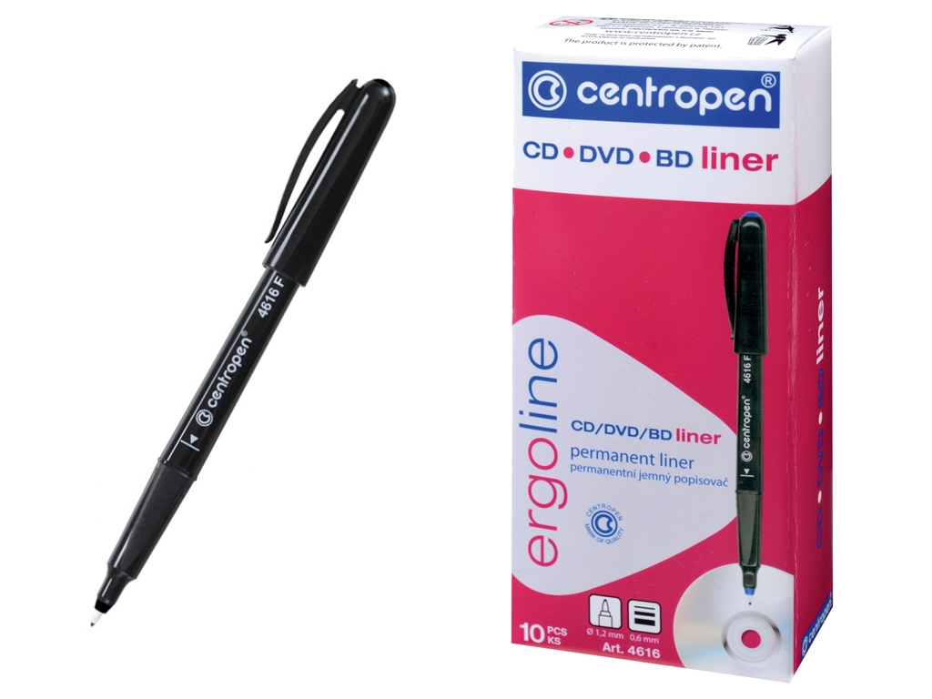 Маркер CD-Liner ergoline чорний 0,6 мм, для CD/DVD/BD дисків, Centropen