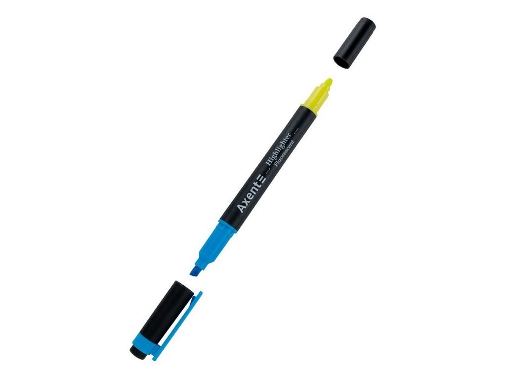Маркер клиноподібний блакитний+жовтий Highlighter Dual. Axent 2534-02-A
