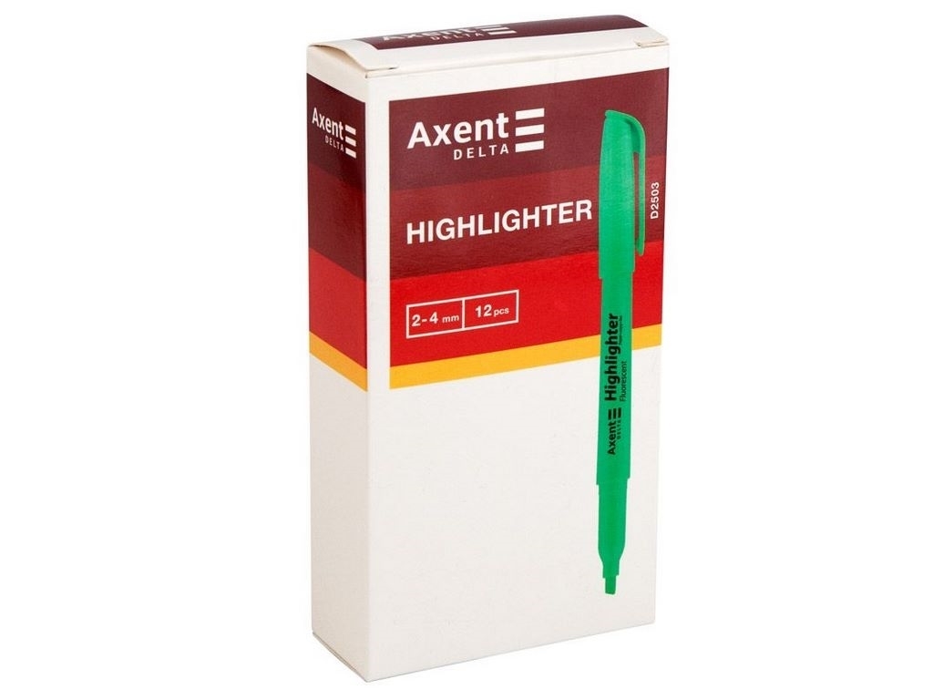 Маркер текстовиділювач Axent Delta Highlighter, зелений, клиноподібний, 2–4 мм