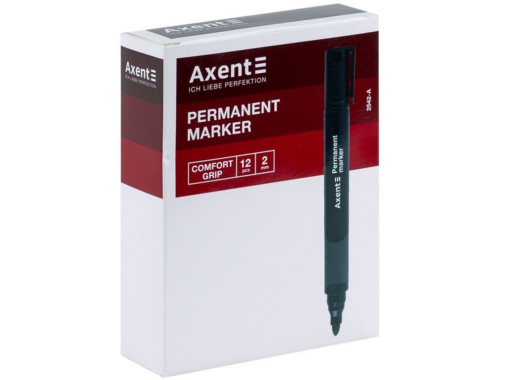 Маркер Permanent Comfort Grip круглий чорний 2 мм. Axent 2542-01-A