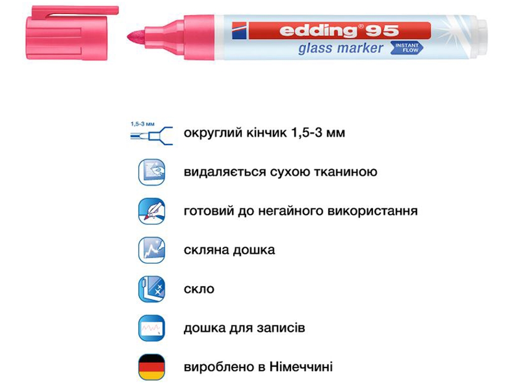 Маркер Glass круглый розовый 1,5-3 мм. Edding e-95/09