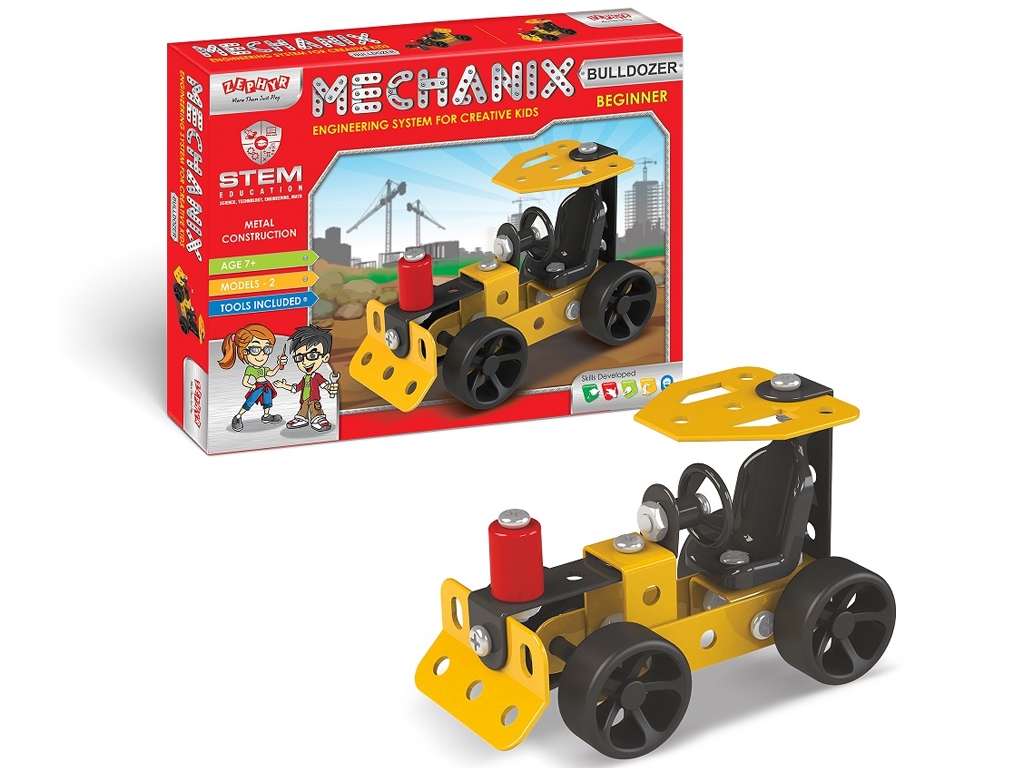 Металлический конструктор MECHANIX. Бульдозер. 2 модели + инструменты. ZEPHYR 01059